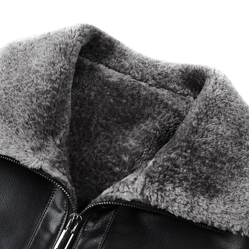 Middle-aged Plus Suede Winter One-piece Fur Men's Sheep Lapel Polo Coat