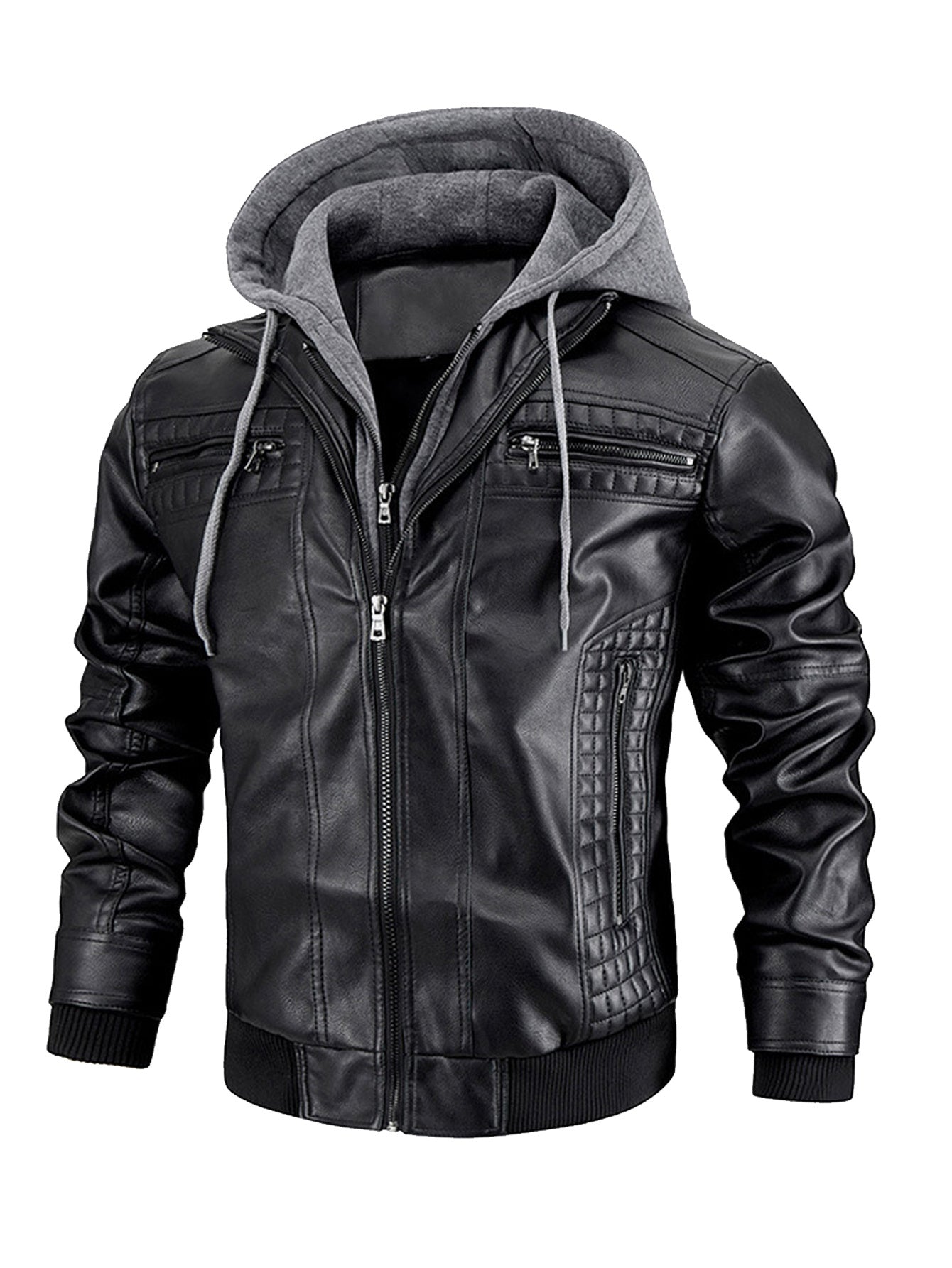 Men's Faux Leather Jacket Motorcycle Jacket Waterproof Windproof PU Moto Vintage Bomber Hoodie With Removable Hood