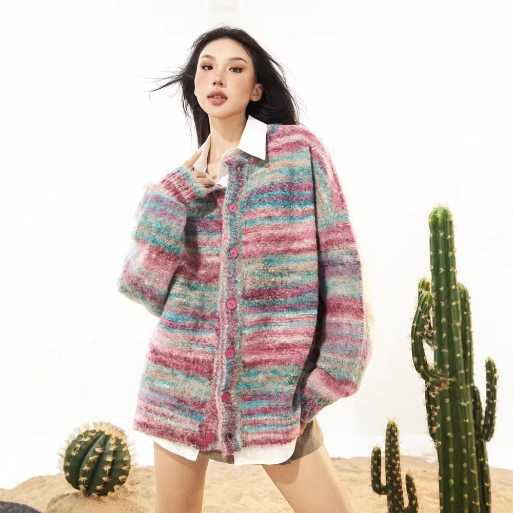 Round Neck Loose Casual Couple Knitted Jacket