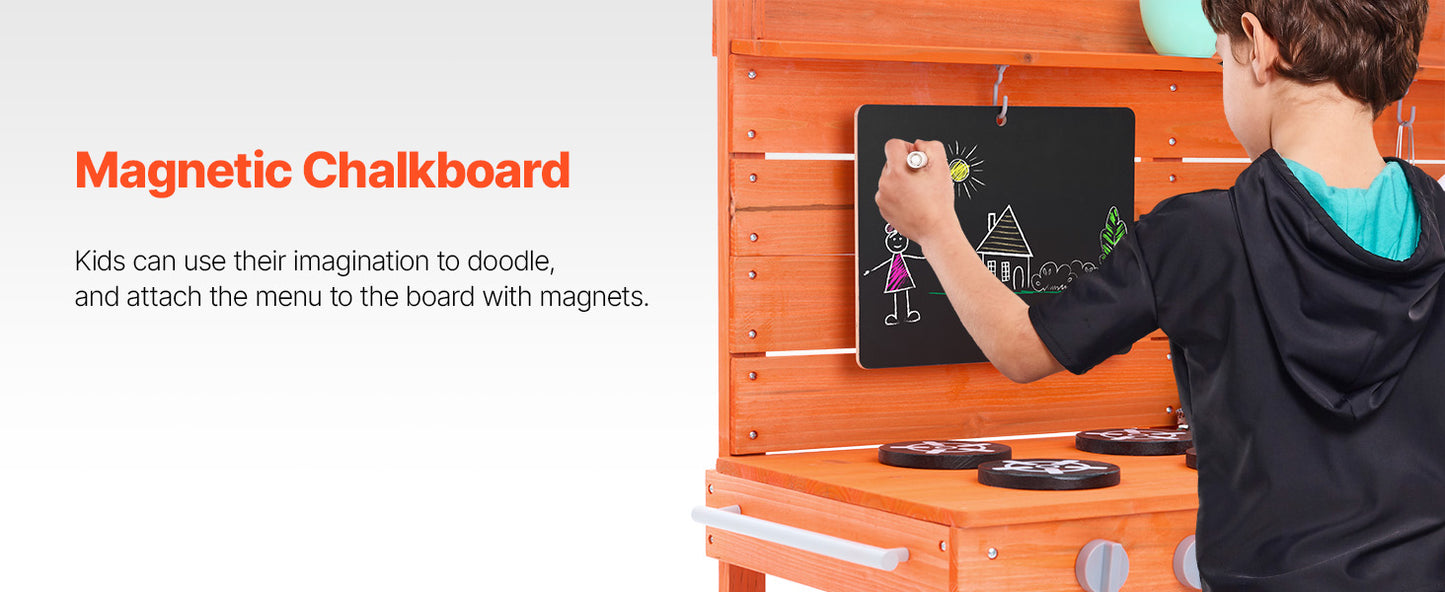 SucceBuy Wooden Mud Kitchen Playset with Stove Sink & Faucet Kids Pretend Play Kitchen Set for Children Girls Birthday Gifts