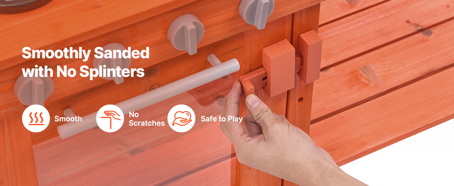 SucceBuy Wooden Mud Kitchen Playset with Stove Sink & Faucet Kids Pretend Play Kitchen Set for Children Girls Birthday Gifts